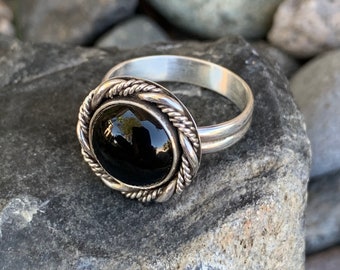 Black onyx and sterling silver ring