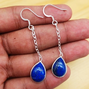 AAA Natural Lapis Lazuli Earrings, Solid 925 Sterling Silver Earrings,Handmade Drop Earring,Dangle Drop Earring,Women&#39;s Earring,Gift For Her