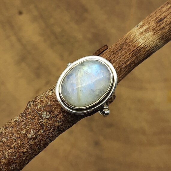 Bold and Clear Rainbow Moonstone and Sterling Silver Ring Bold and Clear Rainbow Moonstone and Sterling Silver Ring