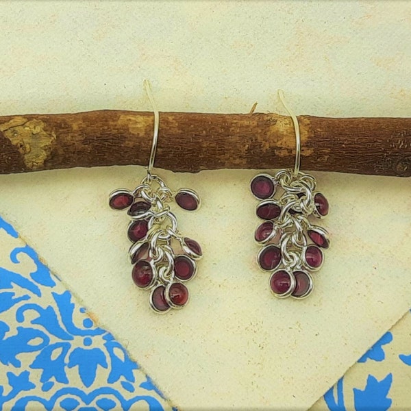925 Sterling Silver Handmade Earring-Red Garnet Earring-Grape Bunch Earring-Free Shipping Earring-Red Garnet Gemstone Earring-Jewelry Gift