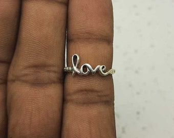 Love Schrift Ring: Handgemachter 925 Sterling Silber Ring aus verdrehtem Draht