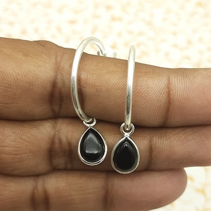 Black Onyx 925 Silver Earring, Hoop Stud Earring-Gemstone Cuff Earring-Special Design Earring-Womens Gift-Bridesmaid Gift-Anniversary Gift