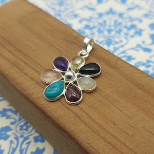 925 Sterling Silver Pendant-7 Chakra Pendant Necklace-Multi Gemstone Chakra Necklace-Yoga Chakra Jewelry Pendant Supplies-Valentine Day Gift