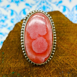 925 Silver Rhodochrosite Ring, Boho Silver Ring, Handmade Ring, 925 Solid Sterling Silver, Statement Ring, Pink Stone Ring, Anniversary Gift