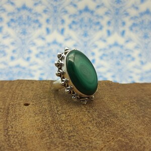 Malachite Boho Silver Ring, Handmade Boho Ring, Handcrafted Designer Statement Ring, Anniversary Finger Ring, AAA Quality Malachite Gemstone