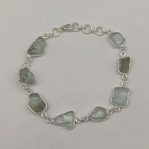 Raw Aquamarine Bracelet: Handmade 925 Sterling Silver Boho Jewelry