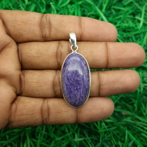Pendentif charoite en argent sterling 925 fait main - Unique ovale pierres précieuses rares-Bohème hippe cadeau d&#39;anniversaire unique-livraison gratuite-Pâques