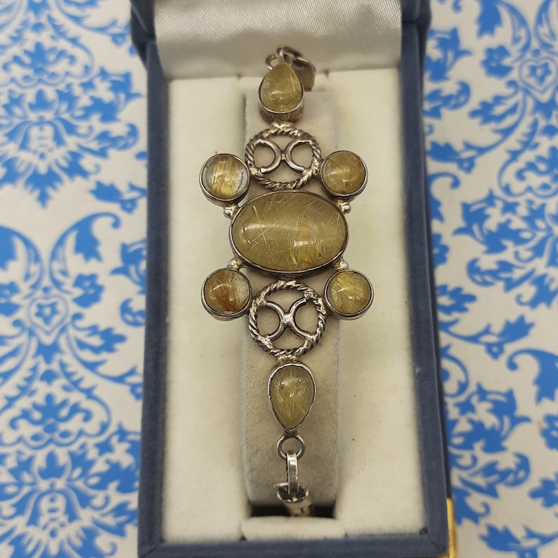 Natural Golden Rutile Quartz-925 Sterling Silver-Bohemian Bracelet-Handmade Bracelet-Gemstone Bracelet-Designer Ethnic Bracelet For Gift