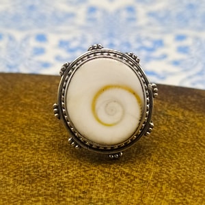 Natural Shiva Eye Ring, Boho Ring Silver, Designer Gift Ring, Statement Ring, Sterling Silver 925 Ring, Shell Ring, Beach Person Gift Ring