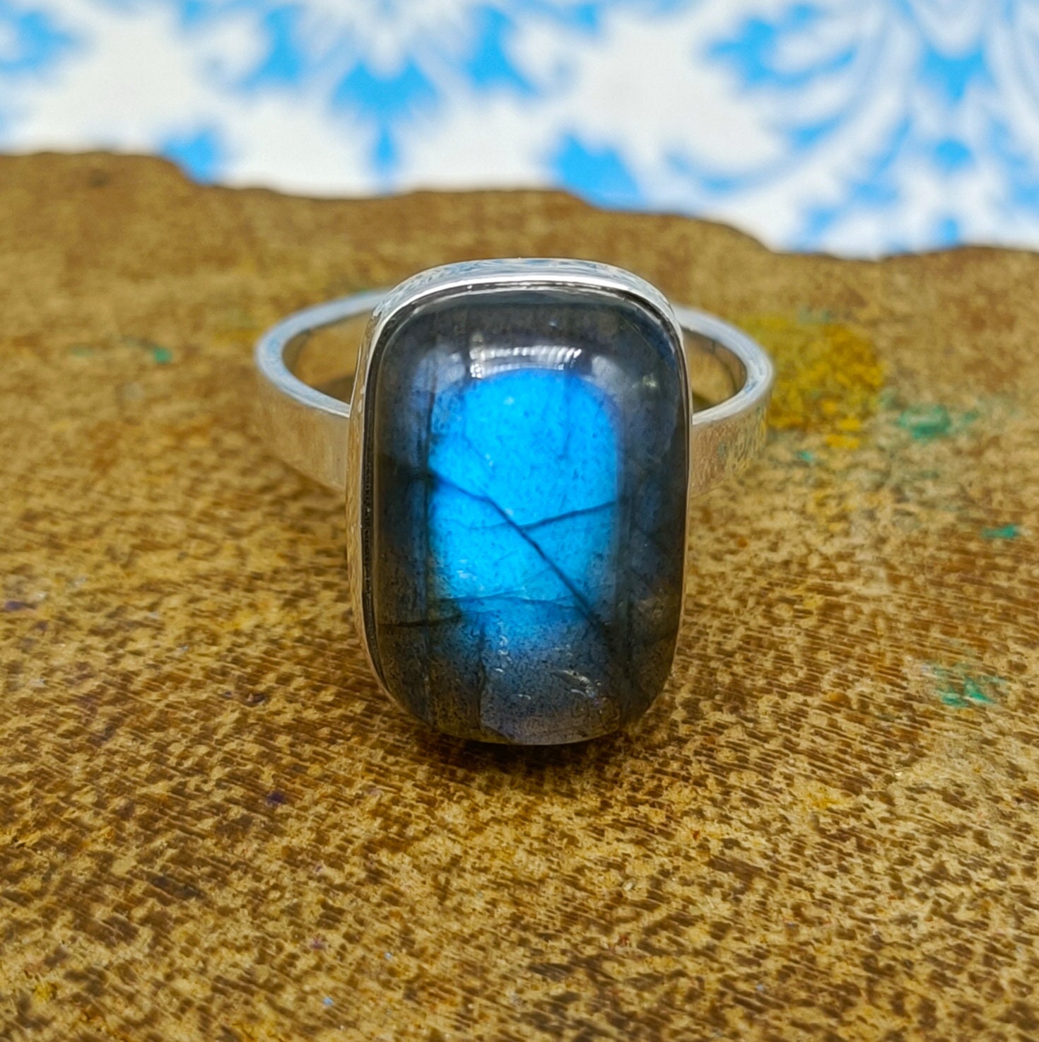 Handmade Square Labradorite Ring: 925 Sterling Silver Statement