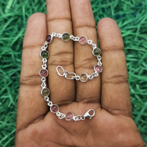 Tourmaline Gemstone Bracelet-Sterling Silver 925 Bracelet-Round Gemstone Boho Handmade Bracelet-Boho Dangle Bracelet-Christmas Gift For Her