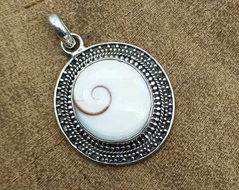 925 Sterling Silver Pendant-Shiva Eye Pendant-Handmade Necklace-Shell Necklace-Round Shape Gemstone-Peacock Shiva Eye Pendant-Valentine Gift