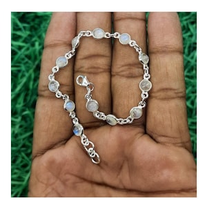 Handmade 925 Sterling Silver Bracelet-Natural Gemstone Bracelet-Handmade Gift Bracelet-Moonstone, Larimar, Turquoise, Amethyst Bracelet Gift