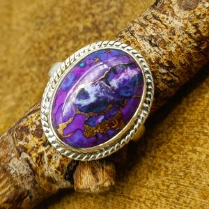 Purple Copper Turquoise Ring, Natural Gemstone Ring, Boho Silver 925 Handmade Gift Ring, Anniversary Gift, Christmas Gift, Daily Wear Ring
