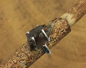 Raw Smoky Quartz Sterling Silver Ring | Handmade Natural Crystal Statement Jewelry