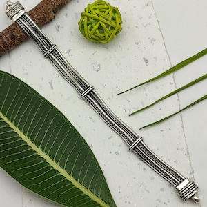 925 Silver Boho Bracelet: Handcrafted Oxidized 4-Chain Design