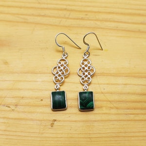 Natural Green Malachite Oxidized Earrings | 925 Sterling Silver Earrings | Handmade Earrings | Oval Shape Earrings | Bohemian Dangle Earring