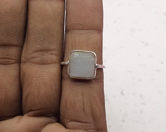 Square Shape Druzy Stone Ring-925 Sterling Silver Ring-Fine Bezel Ring-Statement Ring-Complimentary Ring-Gift for Her-Tiny GIft Item Ring