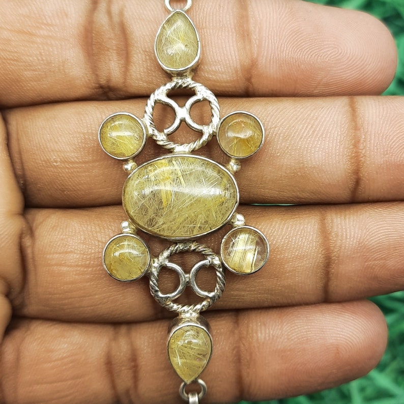Natural Golden Rutile Quartz-925 Sterling Silver-Bohemian Bracelet-Handmade Bracelet-Gemstone Bracelet-Designer Ethnic Bracelet For Gift