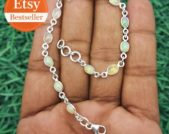 Bransoletka z etiopskiego opalu ze srebra próby 925 – delikatna bransoletka z kamieniami szlachetnymi – minimalistyczna biżuteria z kamieniami szlachetnymi na październik