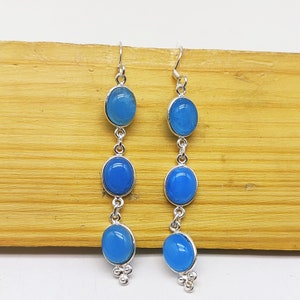 Natural Blue Chalcedony Earring, 925 Sterling Silver, Gemstone Earring Jewelry, Handmade Boho Earring Jewelry, Halloween Gift Jewelry, Gift