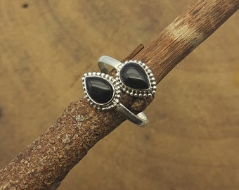 925 Silver Ring, Dual Stone Ring, Black Onyx Ring, Handmade Bohemian Ring, Adjustable Ring, Gemstone Ring, Silver 925 Ring, Modern Boho Ring