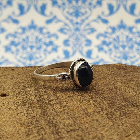 Black Onyx Sterling Silver Ring: Leaf Design Statement Ring - Etsy