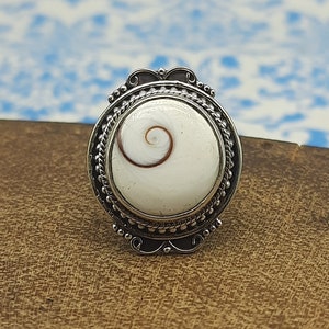 Natural Shiva Eye Ring, Boho Ring Silver, Designer Gift Ring, Statement Ring, Sterling Silver 925 Ring, Shell Ring, Beach Person Gift Ring
