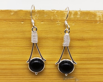 Natural Black Onyx Earring, 925 Sterling Silver, Handmade Jewelry, Cabochon Earring, Round Shape Earring, Gifted Item For Women, Gift