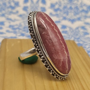 Natural Rhodochrosite Ring, 925 Sterling Silver Ring, Bohemian Statement Ring, Wedding Gift Ring, Organic Ring, Red Stone Bridal Gift Item