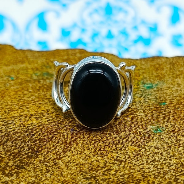 Black Onyx Oval Shape Gemstone Ring, 925 Sterling Silver Ring, Handmade Ring, Designer Big Stone Ring, Women Gifted Ring, Partyware Ring