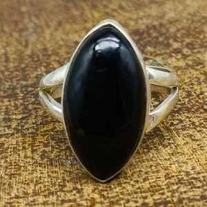 Handmade Marquise Black Onyx Ring: 925 Sterling Silver Boho Statement