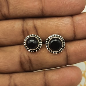 Silver 925 Boho Handcrafted Onyx Studs Earring, Dainty Black Onyx Gemstone Earring, Free Shipping Earring, Handmade Wedding Gift Stud