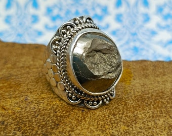 Pyrit Edelstein Ring: Boho 925 Sterling Silber Band