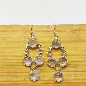Handmade Rainbow Moonstone Sterling Silver Dangle Earrings
