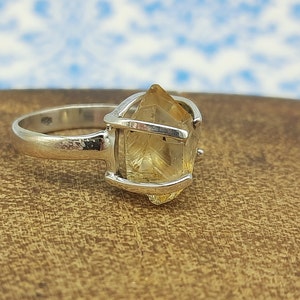 925 Sterling Silver Citrine Gemstone Ring-Handcrafted Prong Ring-Raw Stone Bridesmaid Gift Item Ring-Silver Gift Ring-Gemstone Ring