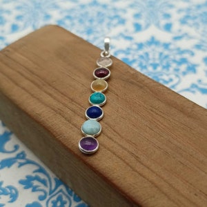 Sterling Silver 7 Chakra Pendant: Multi Gemstone Yoga Jewelry