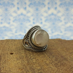 Designer Rose Quartz Ring-Handcrafted Boho Designer 925 Solid Sterling Silver Gift Item Ring-Wanderlust Ring-Anniversary Gift Item-FreeShip