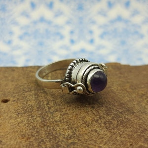 Amethyst Poison Ring, 925 Sterling Silver Ring, February Birthstone Ring,Handmade Secret Message Ring,Love Ring,Promise Ring, Small Box Ring