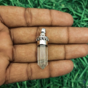 Sterling Silver Handmade Bohemian Pencil Shape Cap Pendant, Natural Crystal Pendant, Bridesmaid Gift Necklace , Daily Wear Free Shipping
