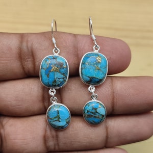 Blue Copper Turquoise Gemstone Earring, Turquoise Drop Earrings, Statement Jewelry, Handmade Earrings, Gift for Her,Handmade Artisan Jewelry