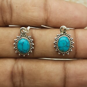 Turquoise Earring-925 Sterling Solid Silver Earring-Designer Earrings-Handmade Earring-Boho Earring-Gift For Her-Oval Shape Gemstone Earring
