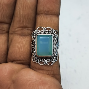Handgemachte Nepal Ring-Heavy Work Boho 925 Silber Ring-Artisan Arbeit Chalcedon Ring-Hippe Ring mit facettierten Stein-Bio-Geschenk für Sie