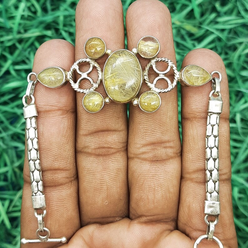Natural Golden Rutile Quartz-925 Sterling Silver-Bohemian Bracelet-Handmade Bracelet-Gemstone Bracelet-Designer Ethnic Bracelet For Gift