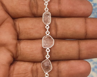 Ręcznie robiona bransoletka z surowych diamentów Herkimer: Bransoletka z zawieszkami ze srebra próby 925