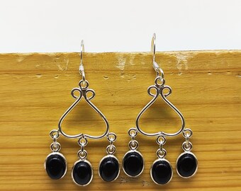 Natural Black Onyx Earring, Gemstone Earring, 925 Sterling Silver Jewelry, Handmade Boho Earring Jewelry, Oval Shape Earring, Gift For Her