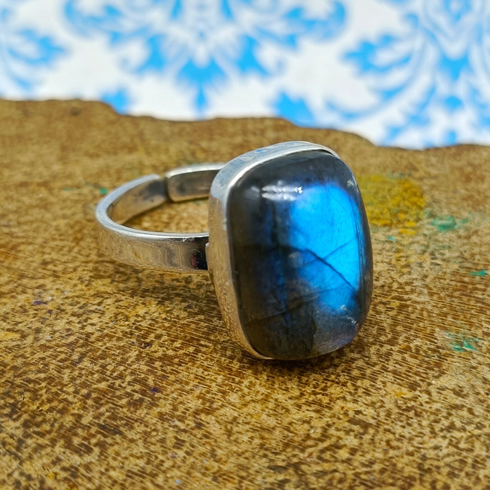 Handmade Square Labradorite Ring: 925 Sterling Silver Statement