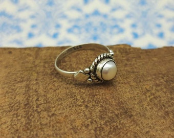 Boho Pearl Ring: 925 Sterling Silver, Handmade Statement Ring