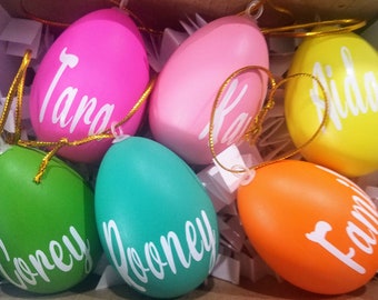 6 Pack Personalized Easter egg hanging ornaments/Egg ornament for tree/easter decor/pastel egg/Easter decor/Spring decor/custom/egg hunt