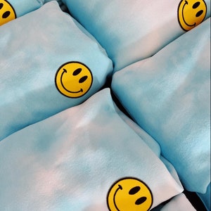 Customized Tie Dye Hoodie w/ Smiley Face Patch (single color)